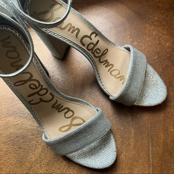 SAM EDELMAN 🪩 sparkly silver ‘Yaro’ block hells 8 - Picture 2 of 9